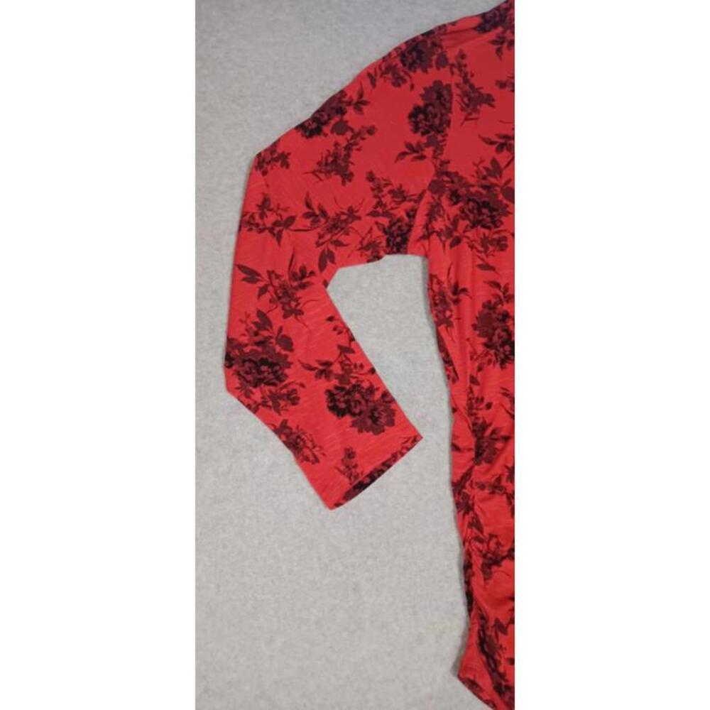 Lane Bryant Long Sleeve Keyhole Chest Dress Womens Size 26/28 Red Floral Fitted - Picture 5 of 11
